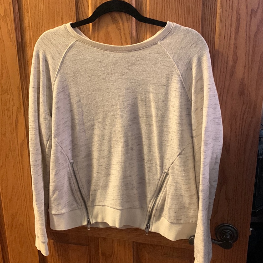 Cream Crew Neck Sweatshirt with Zipper Detailing